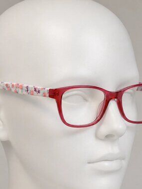 +1.50 Women Magnifier Reading Glasses CORAL PINK Roses Artsy Feminine Floral EUC